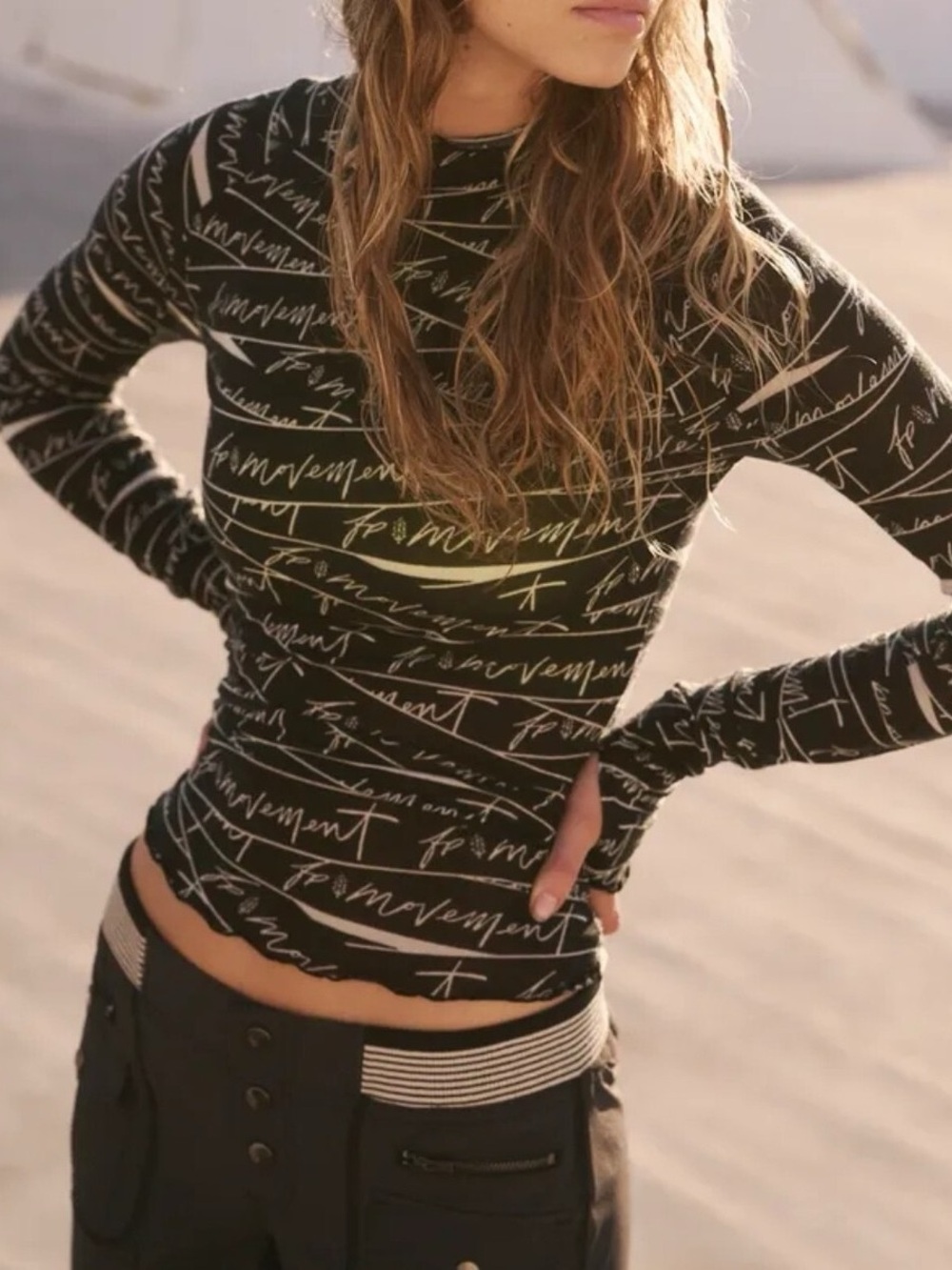 Free People Movement High Jump Printed Long Sleeve - Logo - Lettuce Trim